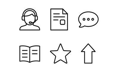 Poster - Minimalist communication icons: headset, document, speech bubble, book, star, arrow