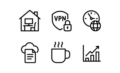 Poster - Minimalist icons for digital work and security: home office, vpn, cloud, growth
