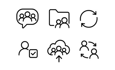 Poster - Black outline icons: user communication and data sync essentials