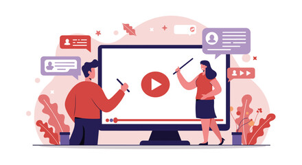 Fototapete - Team collaboration and online communication for interactive video presentations