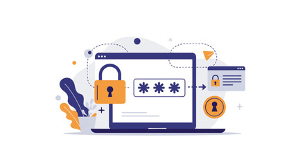 Poster - Secured access concept with laptop and padlock in flat design