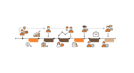 Poster - Linear timeline infographic with business and communication icons