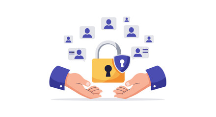 Poster - Data privacy concept with lock, shield, and user icons in a flat design