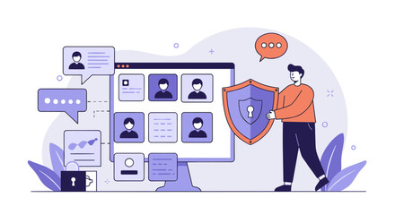 Fototapete - Digital security solution with user interface and data protection concept art