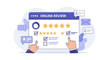 Poster - Flat design online review concept with stars and hands