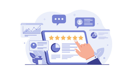 Aufkleber - Hand interacting with digital dashboard featuring five-star rating and analytics