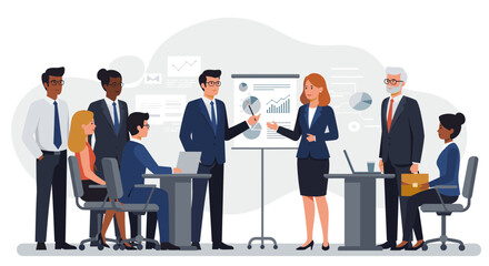 Poster - Collaborative business meeting with diverse team analyzing charts and data