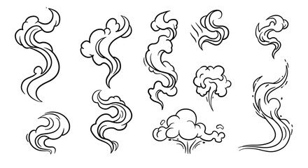 Poster - Set of hand-drawn smoke and cloud designs in black and white