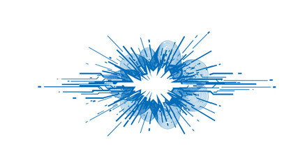Poster - Abstract geometric burst with radial lines and digital wave patterns