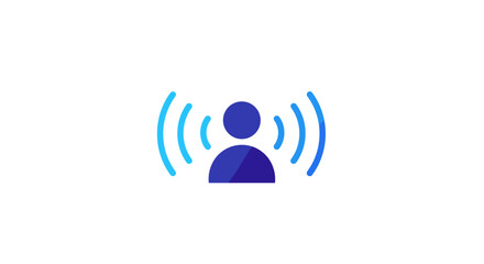 Poster - Abstract blue gradient human icon with radiating signal waves