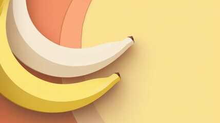 Aufkleber - Minimal Line-Art of Curved Bananas Against a Solid Pastel Background With Open Space on Top for Creative Use or Text Overlay