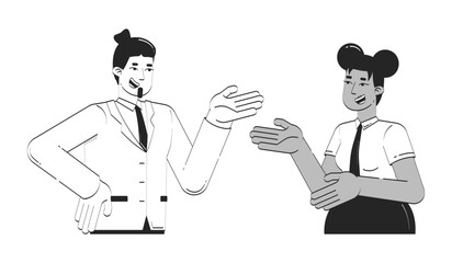 Fototapete - Diverse office colleagues engaged in friendly conversation doodle linear characters. Business dialogue. Positive coworkers 2D vector outline people isolated. Hand drawn drawing illustration monochrome