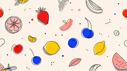 Poster - Colorful Line Art With Fruit Accents Creates a Vibrant Modern Vibe Reflecting Nature’s Bounty and Artistic Expression in a Minimal Setting