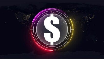 Concept of dollar Crypto Currency Shown on Digital Neon Tech Background to Represent Blockchain, Future Money, Digital 