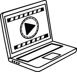 Poster - Black and white design displays a video play icon on a laptop screen graphic.
