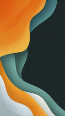 Poster - Abstract illustration featuring flowing waves of orange, teal, and white colors on a dark background, creating a modern and dynamic visual experience with copy space