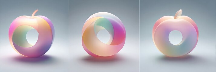 Aufkleber - Rotating 3D Apple Icon With Soft Gradients Against a Minimal Background Showcasing Smooth Shapes and Vibrant Colors