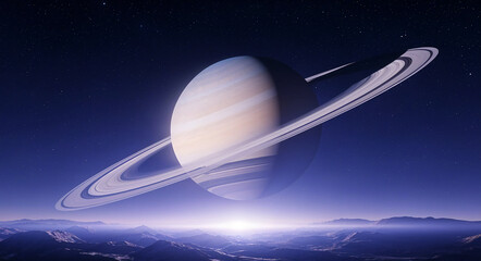 Wall Mural - Saturn with its rings in deep space