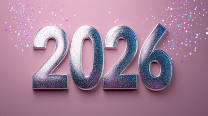 Wall Mural - A Festive Celebration of 2026 with Metallic Silver Numbers Sparkling on a Radiant Lilac Background