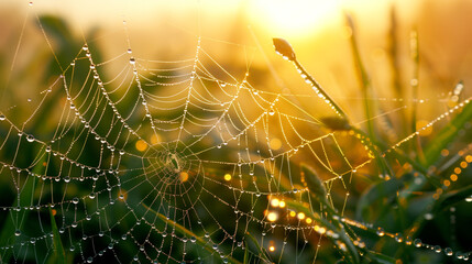 spider web with dew drops