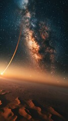 Wall Mural - vivid night sky with stars, milky way galaxy, and shooting star above the desert landscape. incredib