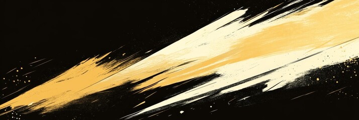 Fototapete - Elegant Abstract Art with Fluid Gold Brushstrokes on a Bold Black Background for Visuals.