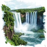 Iguazu Falls. Iguazu Falls hand drawn watercolor illustration