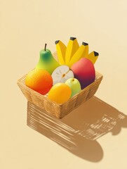 Poster - Colorful Isometric Fruit Basket Design With Modern Style and Drop Shadows on a Light Background