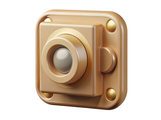 Poster - A detailed 3d rendering of a plastic-style icon of a golden camera button element isolated on white background