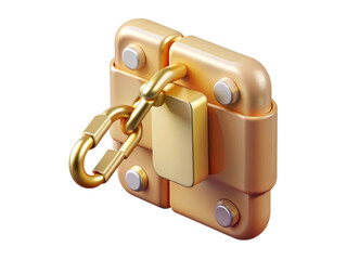 Poster - A modern 3d rendering of a secured golden object with a chain and lock designed as a plastic-style icon isolated on white background.