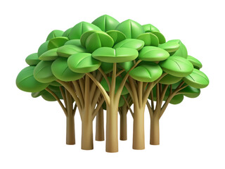 Poster - A vibrant 3d rendering of a group of lush green trees, showcasing a stylized plastic-style icon, set against a stark white background.