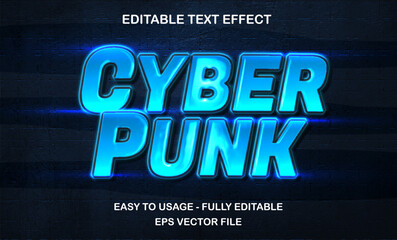 Poster - Cyberpunk text, editable text effect template glossy style, 3d bold blue neon shiny futuristic typeface