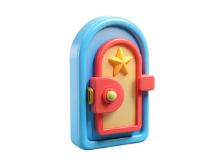 Leinwandbilder - Colorful 3d rendering of a whimsical door icon with a star and playful plastic-style design isolated on white background