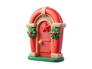 Poster - Festive cartoon christmas door icon with a red star decoration and stylized holiday embellishments perfect for seasonal designs