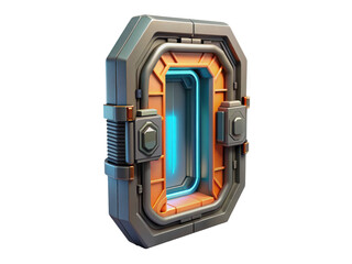 Poster - Futuristic sci-fi portal gateway stylized in 3d rendering offering an enigmatic passage with a cool blue glowing effect.