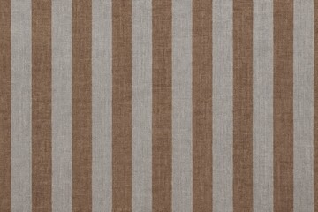 Poster - Close-up of textured fabric featuring alternating gray and brown stripes in a linen material