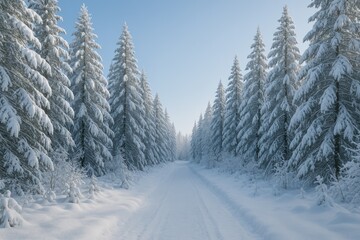 Wall Mural - snow-covered woodland scene on a chilly winter day