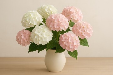Wall Mural - Pink and white hydrangea arranged in a vase