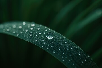 Poster - Dewdrops shimmering on a shadowy grass blade