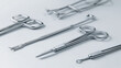 © JB - Surgical Tools, A minimalist 3D illustration of custom, ergonomically designed surgical tools like forceps, being printed from a medical-grade stainless steel material. The scene is sterile.