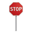 © MS Store - Red stop sign with white border on a white pole isolated on transparent background