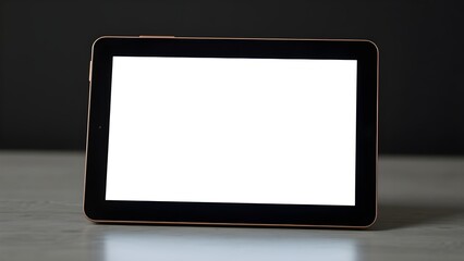 Tablet device displayed with clean blank screen. A digital tablet is shown standing with a blank screen perfect for design presentation display or content mockup use.