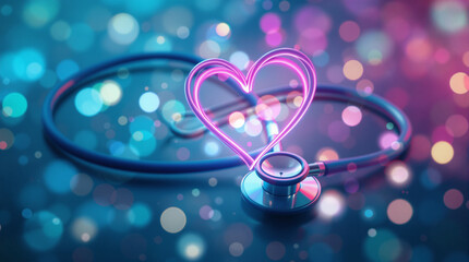 Poster - Stethoscope with a glowing heart shape.