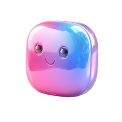 Poster - Pink Blue 3D Rendered Character Square Shiny Cartoon Mascot Graphic Cute on transparent background