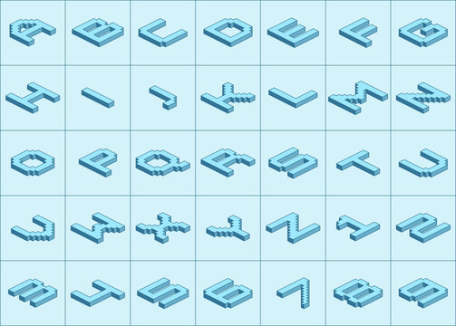 3D pixel alphabet letters and numbers