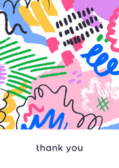 Leinwandbilder - Scribble pattern, card design. Playful abstract doodle shapes, vertical background. Colored brushstrokes, splatters and funky modern drawings, poster texture. Trendy flat vector illustration