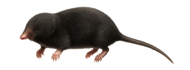Wall Mural - long-tailed mole with a slender body, elongated tail, and soft, dark fur