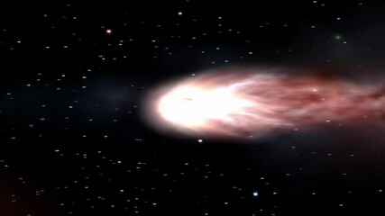 Wall Mural - Glowing cosmic body comet with brilliant light trail moves across deep space filled with countless stars