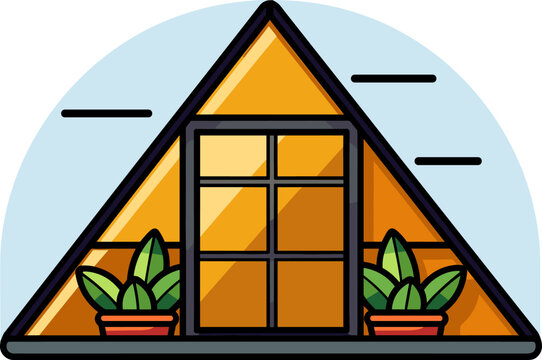 A-Frame Cabin with Plants: A Geometric Home Illustration