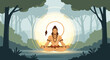 © Genta - A man with a tail sits in lotus position meditating, surrounded by a glowing aura in a forest.